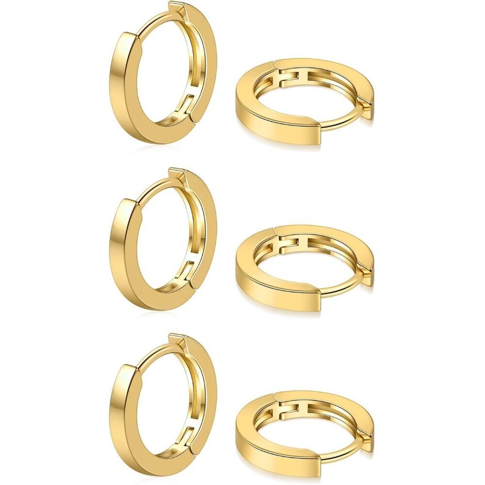 3 Pairs Small Hoop Earrings Set for Women, 14K Gold Plated Huggie Hoop Earrings
